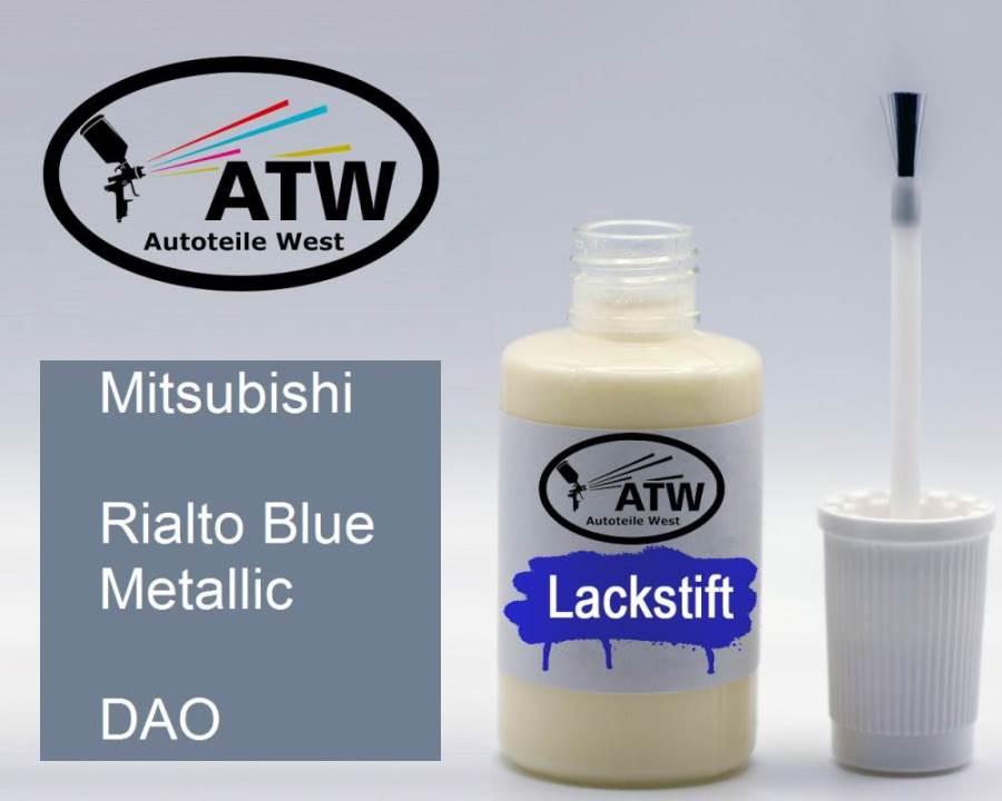 Mitsubishi, Rialto Blue Metallic, DAO: 20ml Lackstift, von ATW Autoteile West.